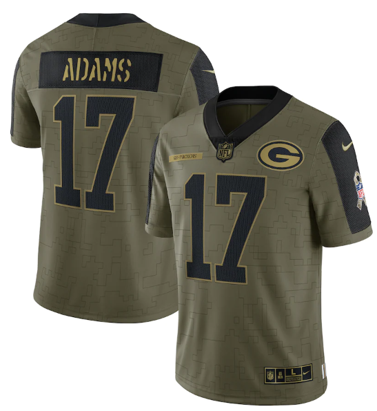 Men's Green Bay Packers #17 Davante Adams 2021 Olive Salute To Service Limited Stitched Jersey Men's Green Bay Packers #17 Davante Adams 2021 Olive Salute To Service Limited Stitched Jersey